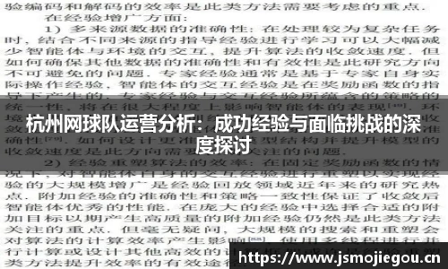 杭州网球队运营分析：成功经验与面临挑战的深度探讨
